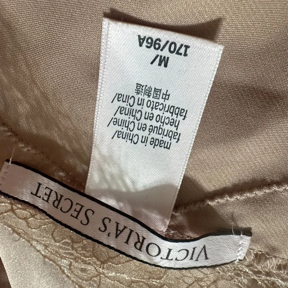 Victoria's Secret ‎ Y2K Satin Lace Trim Slip Dress Womens M pink tan lingerie